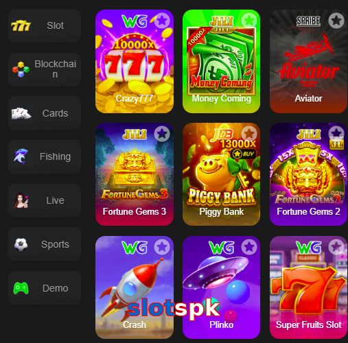 Main screen of Slotspk game page for PK players